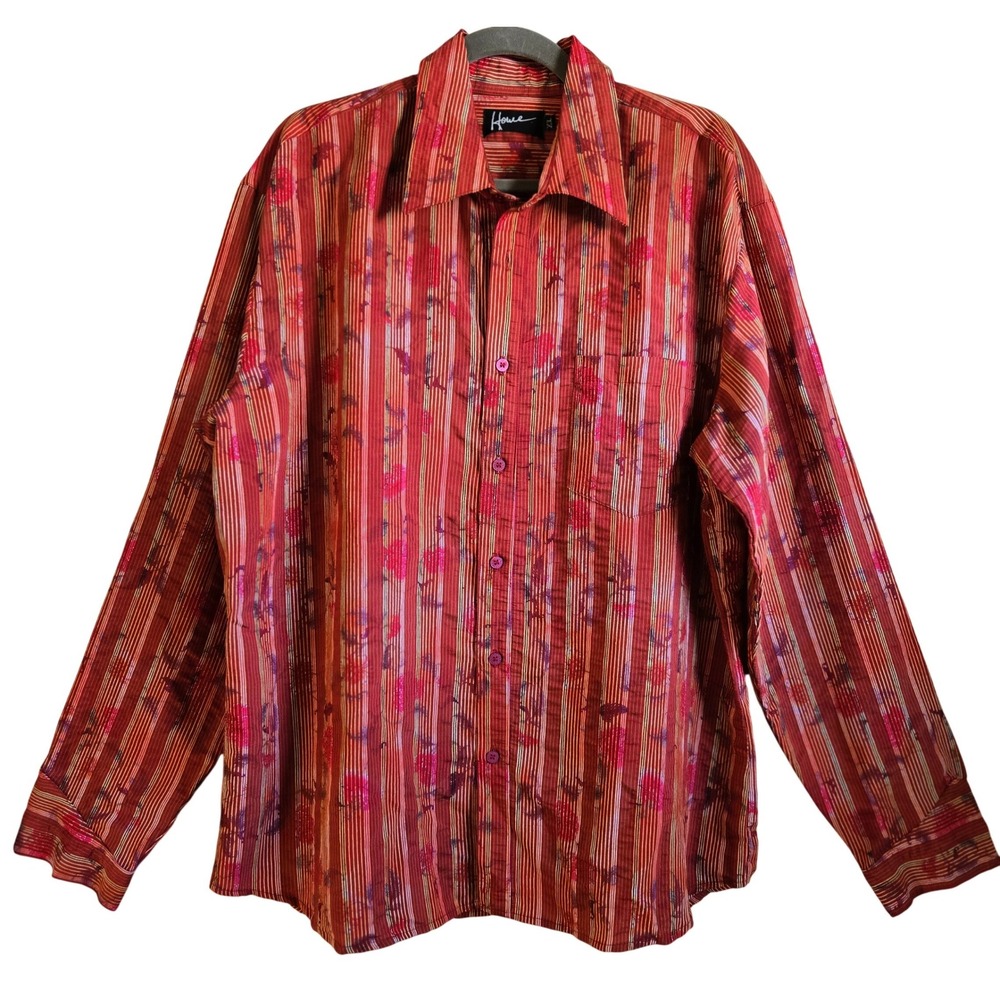 Howe Mens XL Cowboy Punk Long Sleeve Button Down Shirt Red Orange Striped NWOT